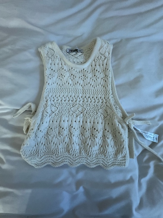 Zara Tops - Zara Cream Crochet Knit Side-Tie Top